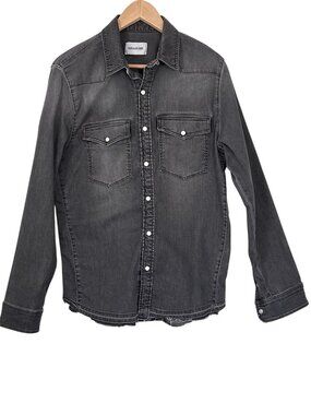 Zadig & Voltaire Tab Black Denim Western Raw Hem Pearl Snap Rock&Roll Shirt Sz M